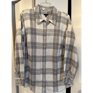 Talbots Grey White Silver Plaid Flannel Shirt‎ Size 1X